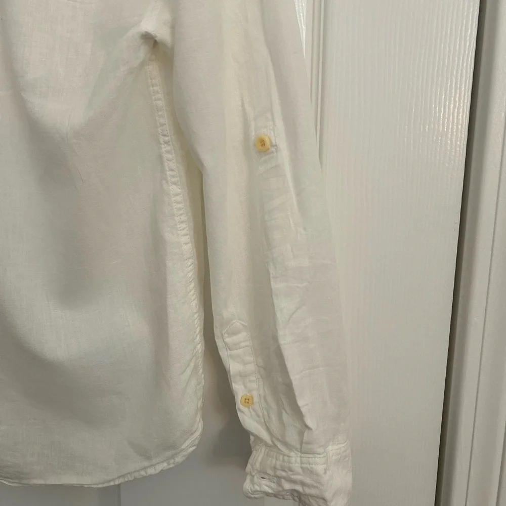 Boys Ivory/ White Linen Button-Up Shirt